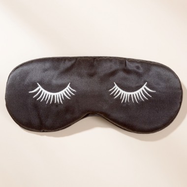 Buy Black Silk Eye Mask with Printed Eyelashes