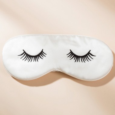 Buy White Silk Eye Mask with Printed Eyelashes