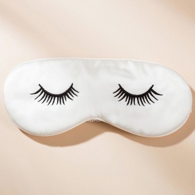 Buy White Silk Eye Mask with Printed Eyelashes