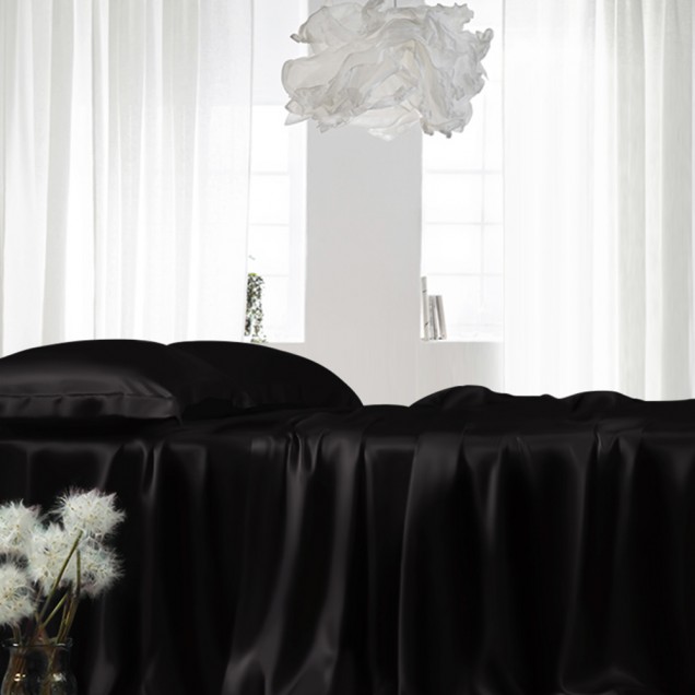 Buy Black 22 Momme Mulberry Silk Fitted Sheet Buy Black 22 Momme Mulberry Silk Fitted Sheet