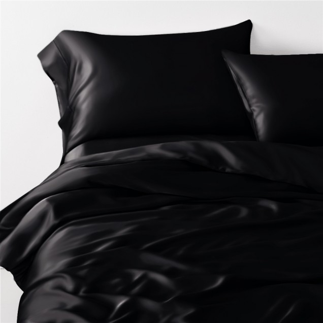 Buy Black 3 PCS 22 Momme Mulberry Silk Duvet Cover Set
