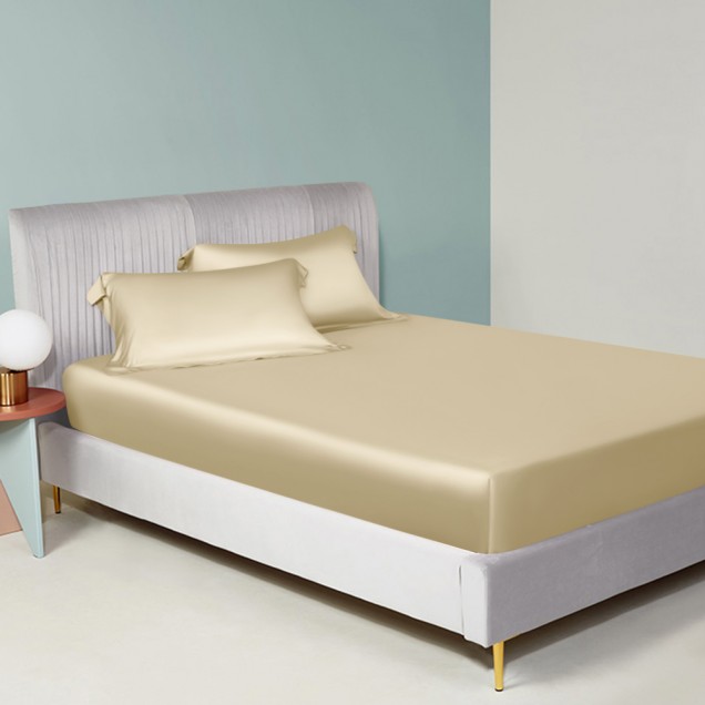 Buy Champagne 22 Momme Mulberry Silk Fitted Sheet Buy Champagne 22 Momme Mulberry Silk Fitted Sheet
