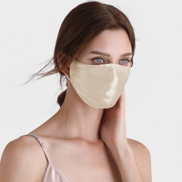 Buy Champagne & White Double-Sided 22 Momme Silk Face Mask Buy Champagne & White Double-Sided 22 Momme Silk Face Mask