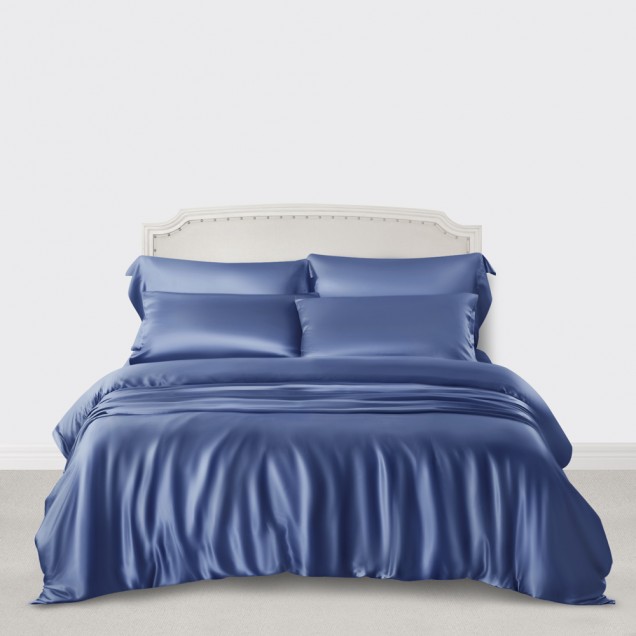 Buy Dark Blue 3 PCS 22 Momme Mulberry Silk Duvet Cover Set