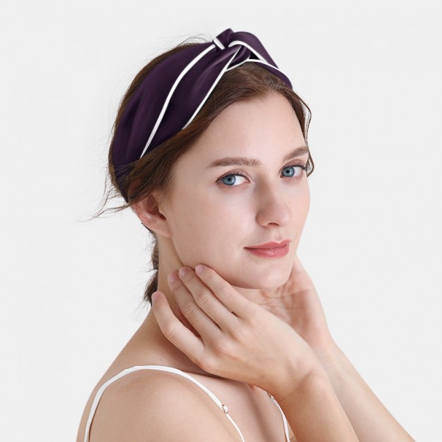 Buy Dark Purple & Ivory Silk Headband Buy Dark Purple & Ivory Silk Headband