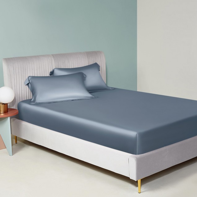 Buy Misty Blue 22 Momme Mulberry Silk Fitted Sheet Buy Misty Blue 22 Momme Mulberry Silk Fitted Sheet