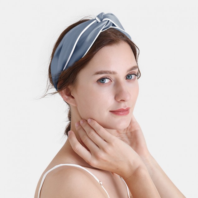 Buy Misty Blue & Ivory Silk Headband