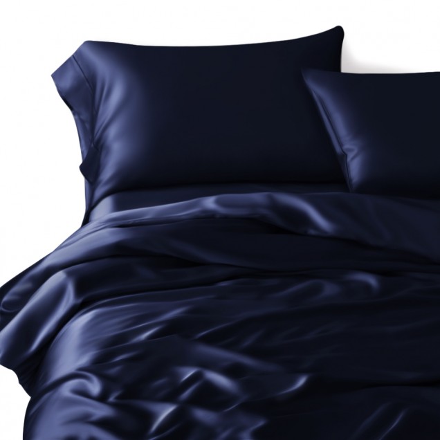 Buy Navy 3 PCS 22 Momme Mulberry Silk Duvet Cover Set