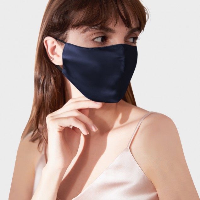 Buy Navy & Black Double-Sided 22 Momme Silk Face Mask Buy Navy & Black Double-Sided 22 Momme Silk Face Mask