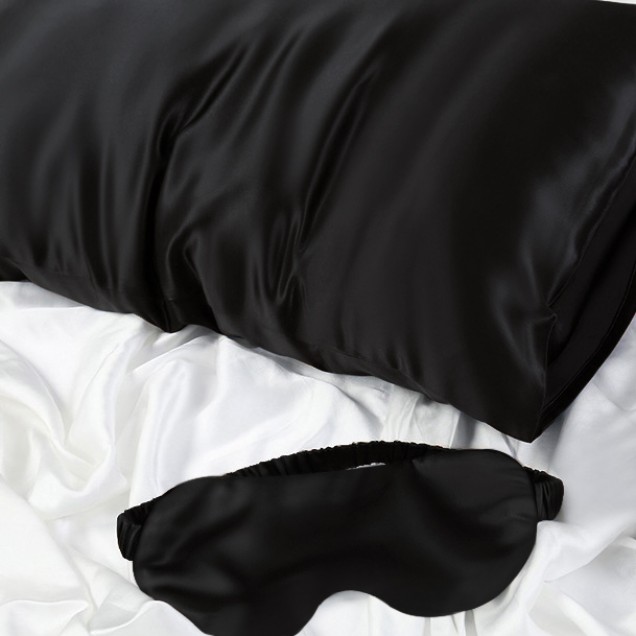 Buy Two Piece Silk Gift Set Black Pillowcase & Eye Mask
