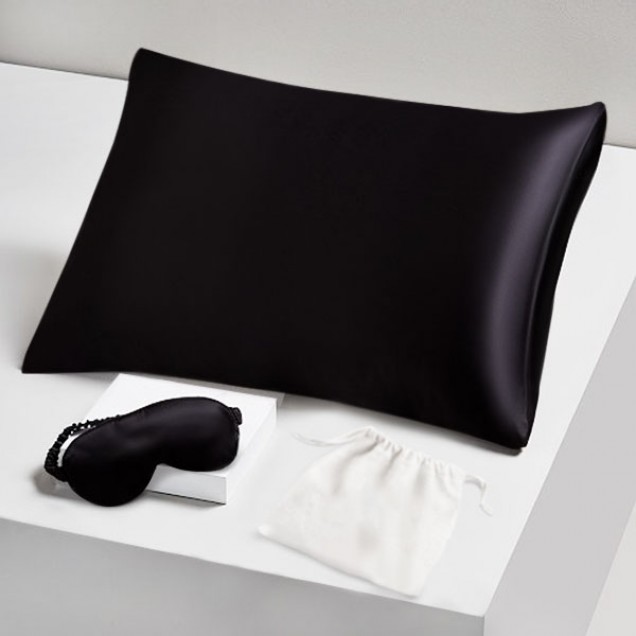 Buy Two Piece Silk Gift Set Black Pillowcase & Eye Mask