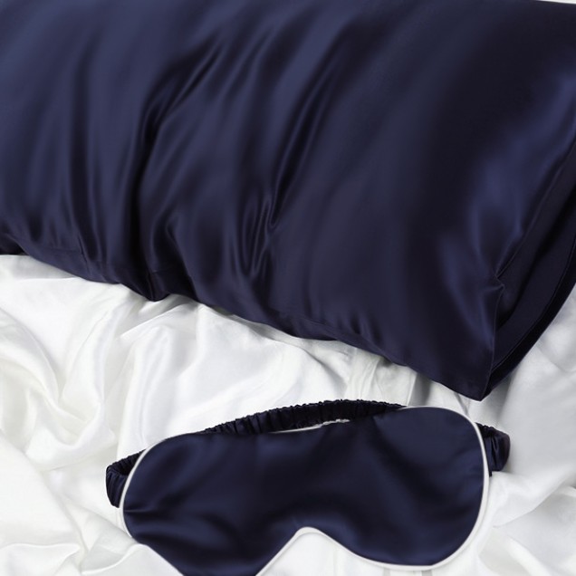 Buy Two Piece Silk Gift Set Navy Pillowcase & Eye Mask Buy Two Piece Silk Gift Set Navy Pillowcase & Eye Mask