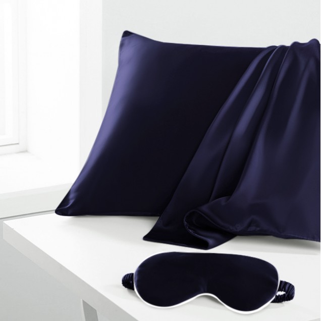 Buy Two Piece Silk Gift Set Navy Pillowcase & Eye Mask Buy Two Piece Silk Gift Set Navy Pillowcase & Eye Mask