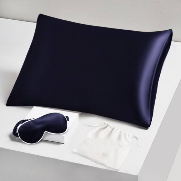 Buy Two Piece Silk Gift Set Navy Pillowcase & Eye Mask Buy Two Piece Silk Gift Set Navy Pillowcase & Eye Mask